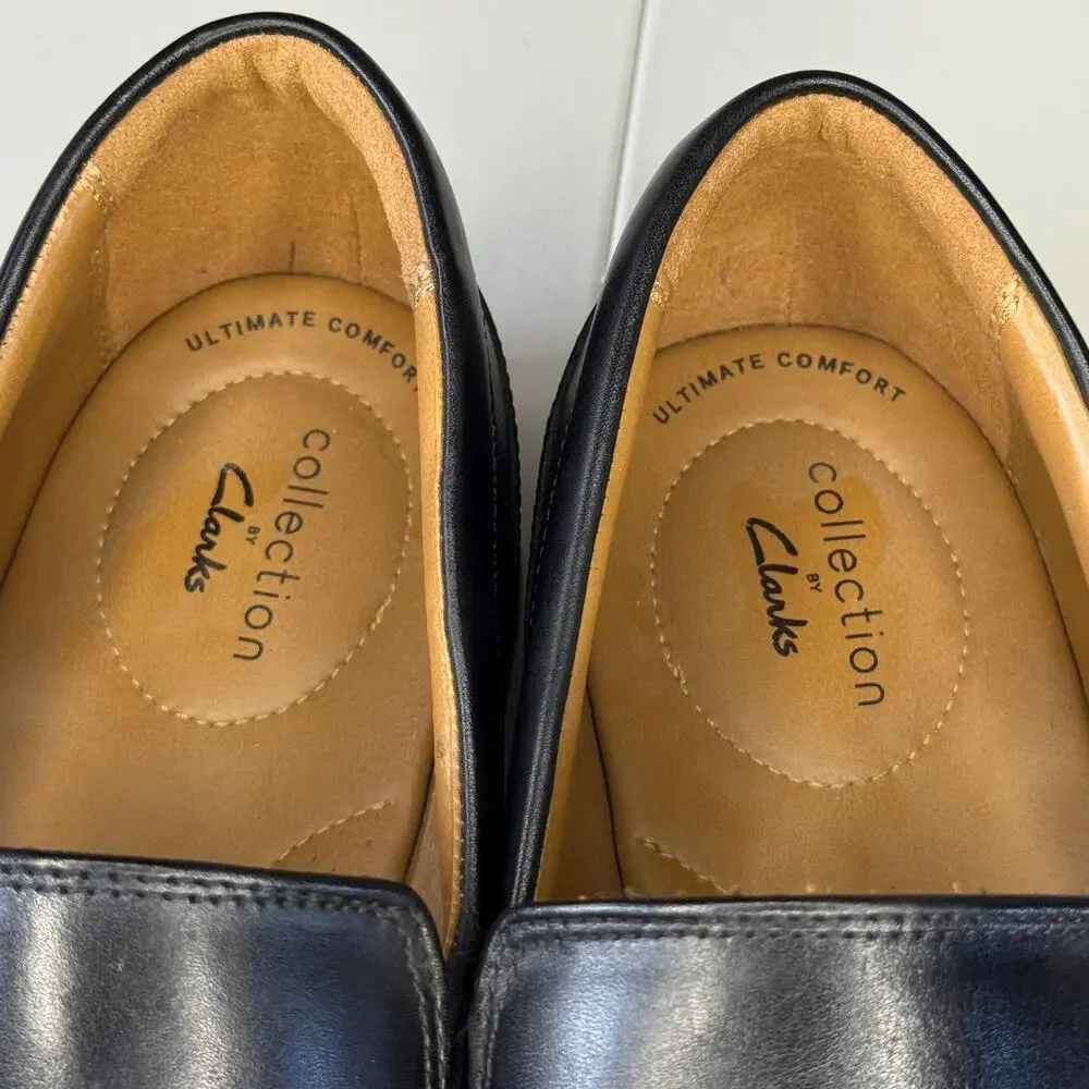 Clarks Men's Tilden Free Black Leather Loafers Size 11.5 W (Wide)